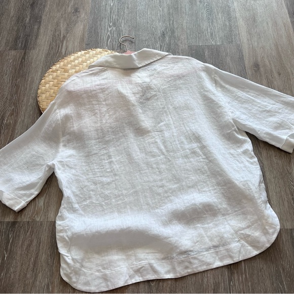 NWT zara white 100% linen polo oversized shirt - Picture 7 of 9